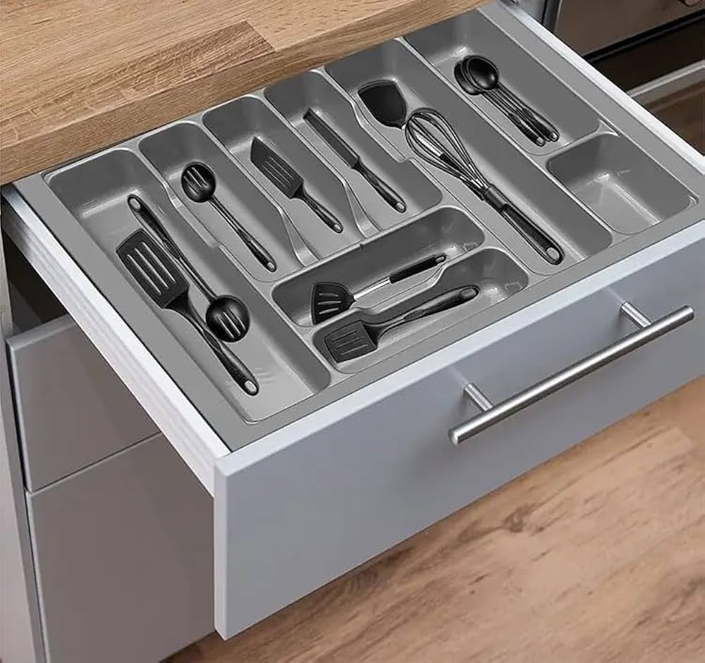 Adjustable Abs Cutlery Tray - Grey - 600 Mm